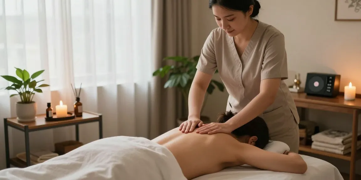 안양출장안마 providing a tranquil massage experience in a calming studio.