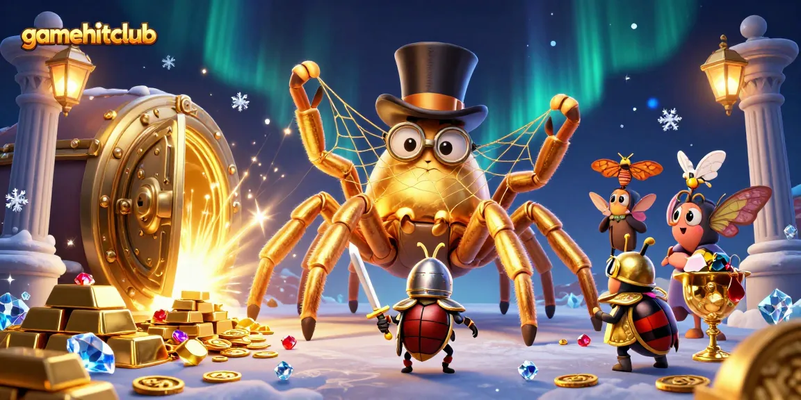 Experience the excitement at gamehitclub with giant treasures and adventurous characters in a casino scene.