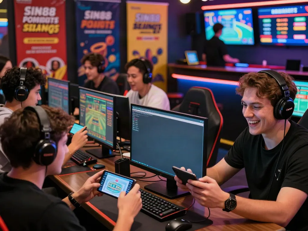 Engaged players on SIN88 platform enjoying vibrant casino and sports betting.