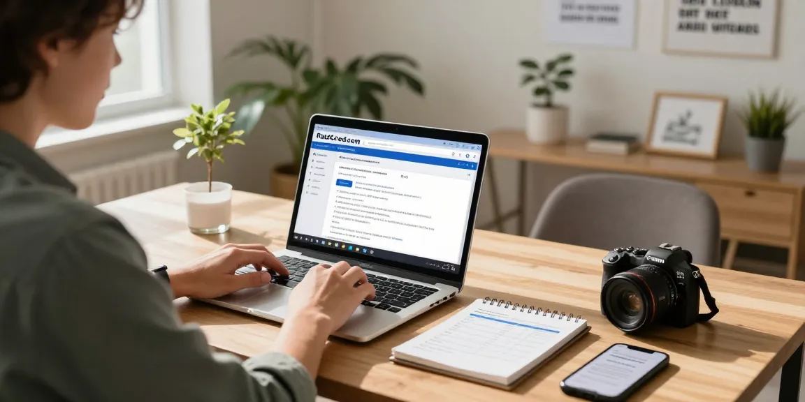 Searching for loan offers on RadCred.com in a bright home office.