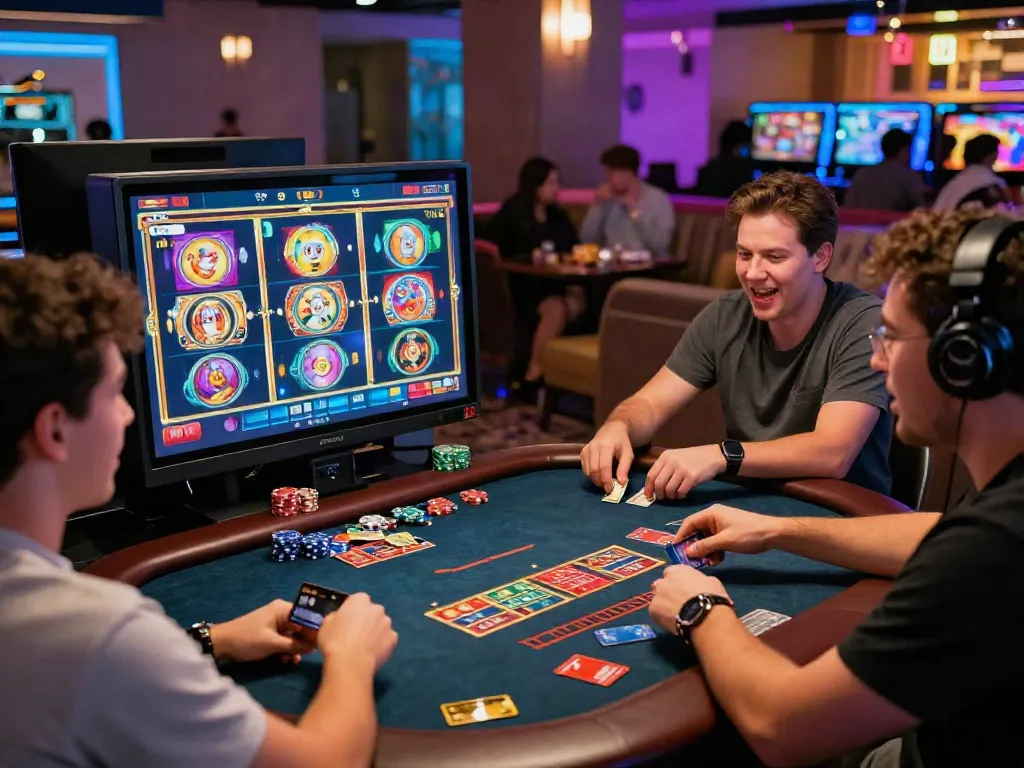 Players enjoying a credit card casino experience with vibrant slot games.
