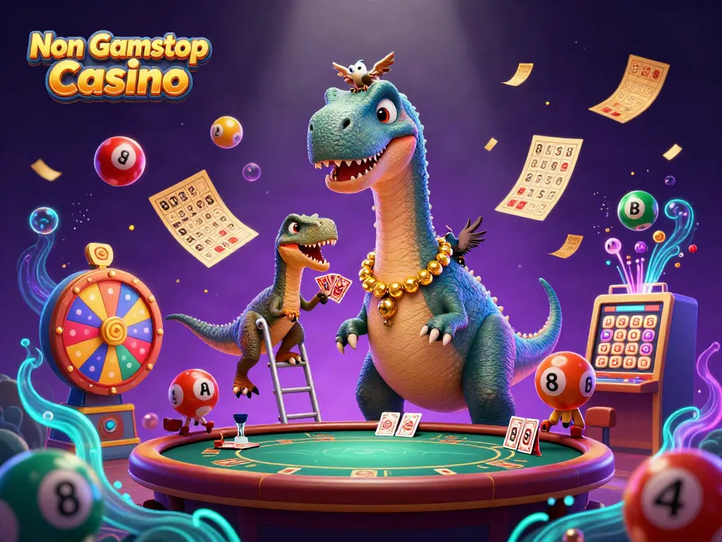 Experience excitement at Non Gamstop Casino with vibrant characters engaging in thrilling games and activities.