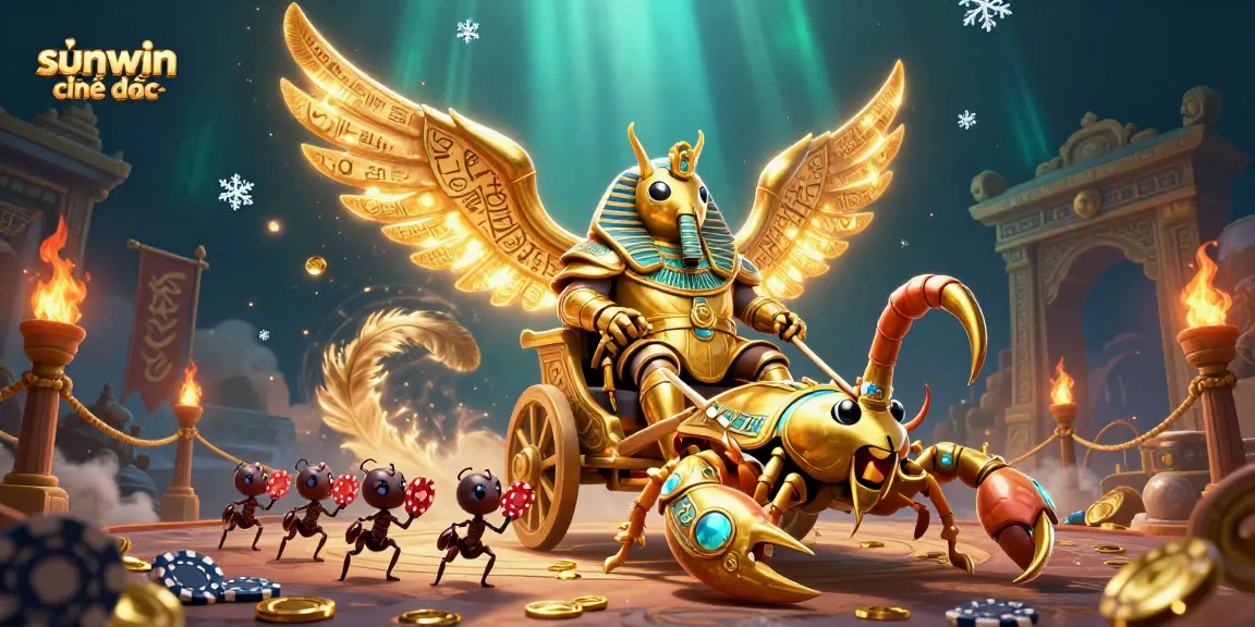 Engage in thrilling gameplay at sunwin chính thức with a vibrant scene filled with golden scarabs and chips.