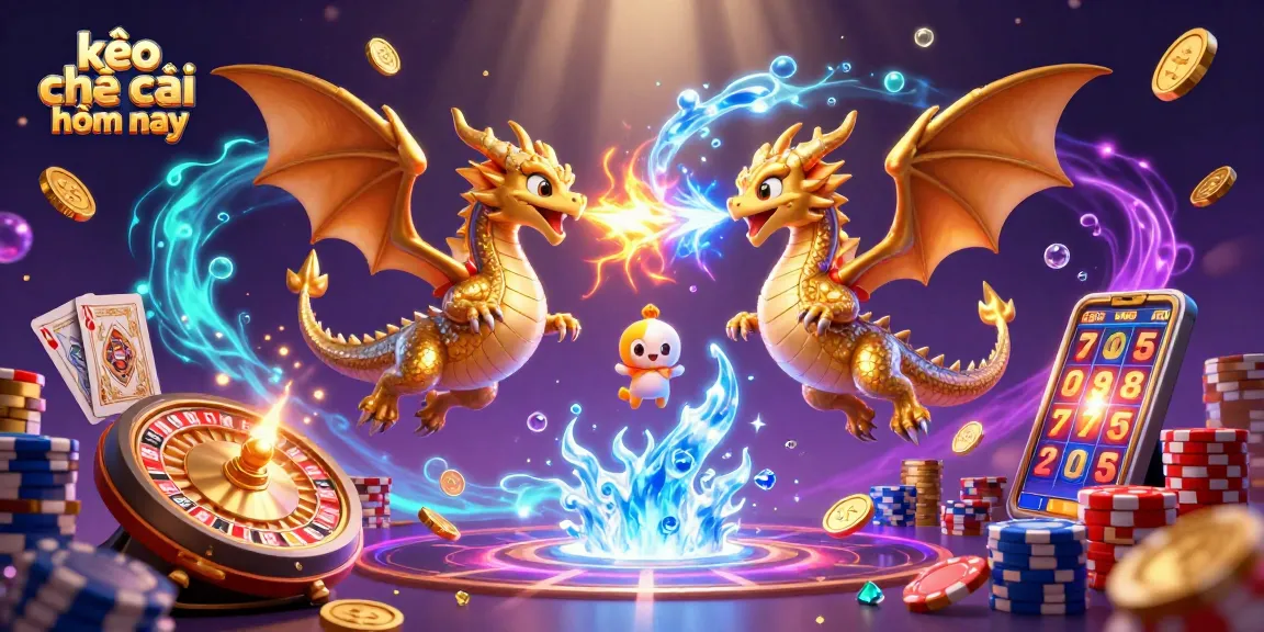 Engage in kèo nhà cái hôm nay with dynamic action featuring dragons, coins, and vibrant casino elements.