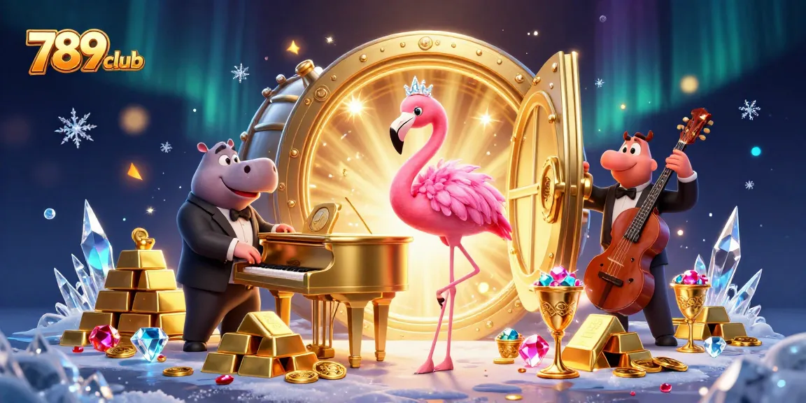 Experience the thrill of 789club with vibrant casino characters and dazzling treasures in this 3D illustration.